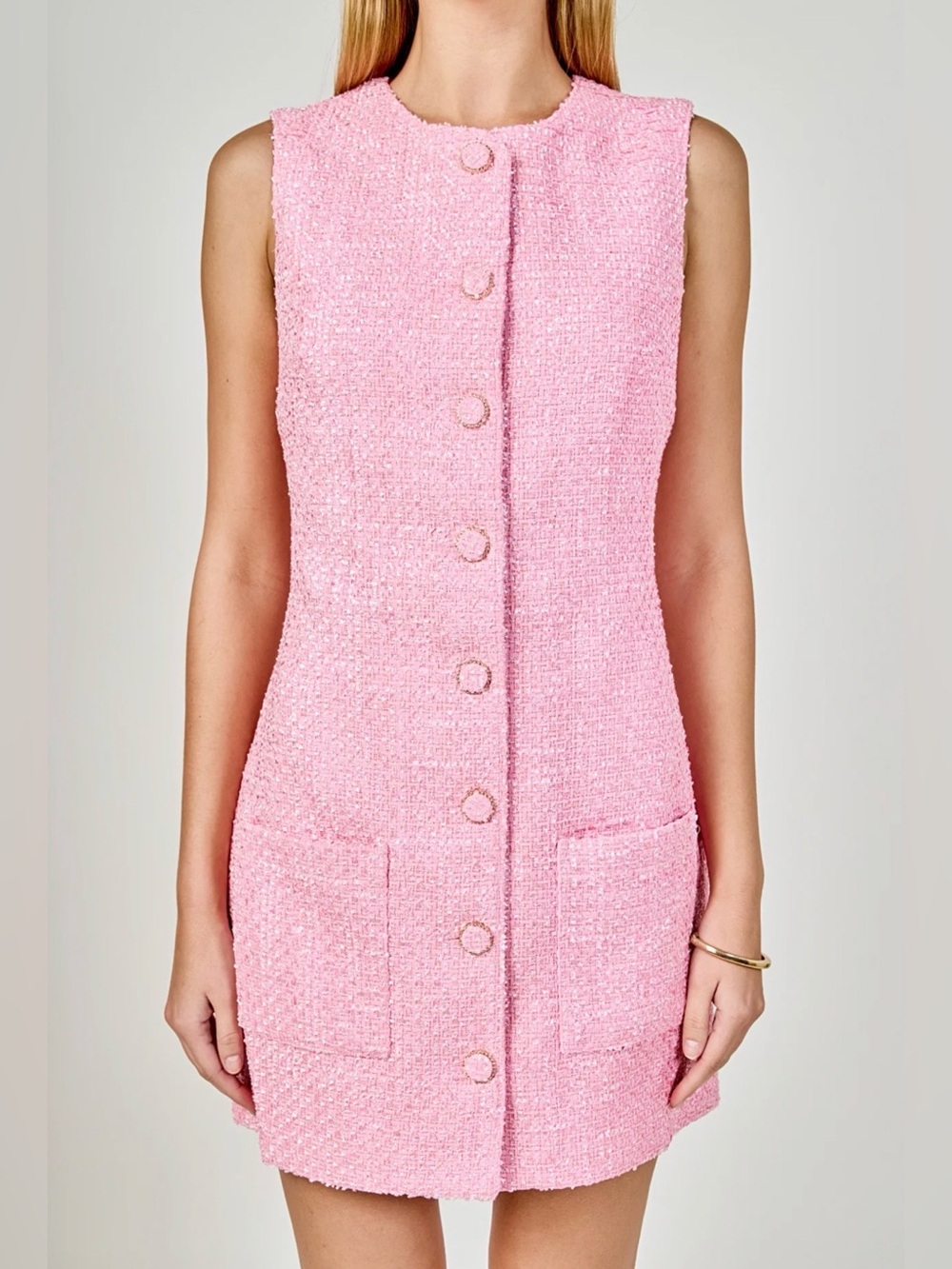 NWT Endless Rose Sleeveless Tweed Mini Dress – Pink - Picture 3 of 5